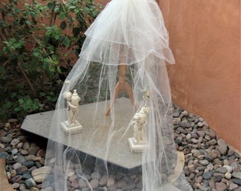 Vintage White Tulle Wedding Dress Train With Bustle 110" Long