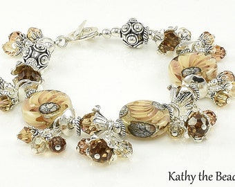 Lampwork Bracelet - Lampwork Dangle Swarovski Crystal Sterling Silver Bead Bracelet - KTBL