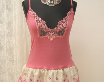 Upcycled festival romantic top, shabby chic, boho blouse, gypsy summer blouse, pink top