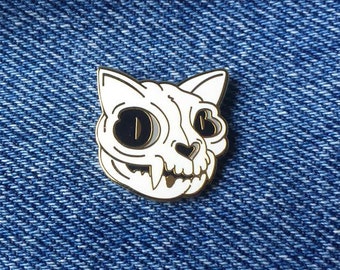 Cat Skull Enamel Pin, cat pin, enamel pin, lapel pin, cat gift, cat jewelry, cat skull