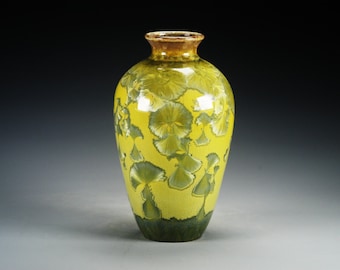 Ceramic Vase - Yellowish Green - Crystalline Glaze on High-Fired Porcelain - Hand-Made Pottery - SHIPPING INCLUDED - #A-5206