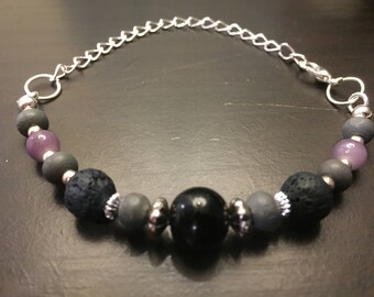 Black grey and pink bead bracelet