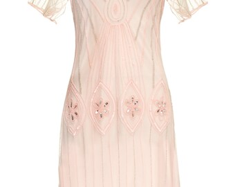 US16 UK20 AUS20 EU48 Art Deco Pink Blush Plus size Dress with Sleeves Vintage inspired 1920s Flapper Great Gatsby Downton Abbey Bridesmaid