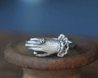 Solid Silver Antique Ladies Cuffed Hand Georgian-Style Ring