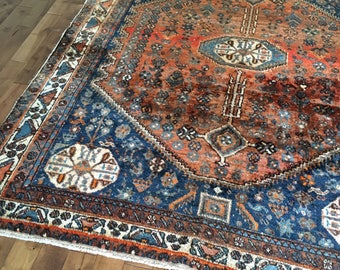 Felicia / authentique tapis persan à Tribal de Boho - tapis ancien cuivre et bleu
