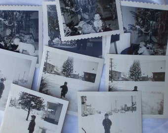 1956 Winter Snow Scenes and Christmas Black and White Photos, Cute Children