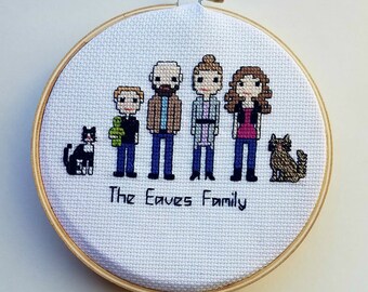 Personalized Family Portrait - Custom Cross Stitch People of Parents, Wife, Husband, Kids, Pets and Friends - unique gift for any occasion