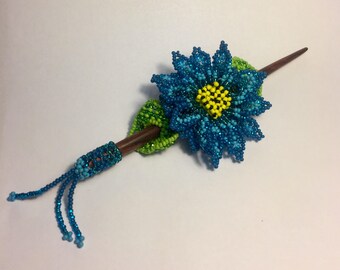 Blue Beaded Hair Stick & Slide