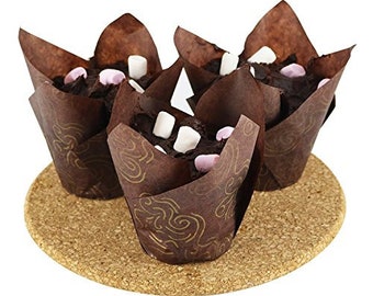 Happium Brown Tulip Shaped Muffin Cases With Gold Floral Patterns Baking Sleeves Cooking Baking Party Supplies Event Accessory 200 pieces