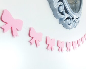 Pink Bow Garland, Paper Garland, Birthday Party Decor, Nursery Decor