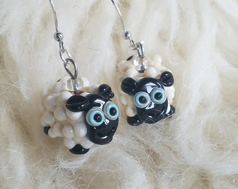 Lampwork Glass Sheep Earrings