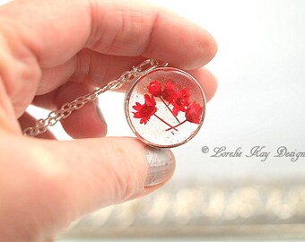 Red Flowers Botanical Circle Resin Pendant Lorelie Kay Original