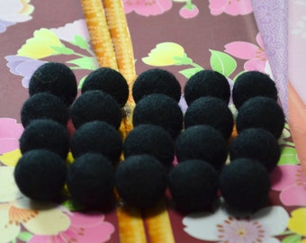 20pcs Black Wool Felt Balls (1cm, 1.5cm, or 2cm)