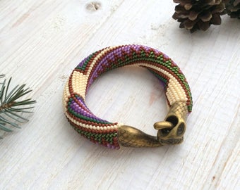Snake Boho Ethno Crochet Rope Seed Bead Bracelet with Native Pattern