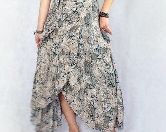 Hippie Skirt, Floral, Summer Skirt, Gypsy Skirt, Wrap Skirt, festival skirt, Maxi Skirt, Boho Skirt, Asymmetrical Skirt, Bohemian Skirt
