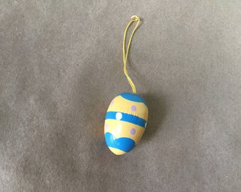 Hand Painted Wooden Easter Egg Ornament Yellow and Blue