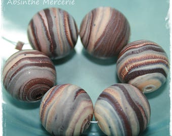 -6 beads in polymer clay fimo - 14mm - layer - DRILLED - set of 6-