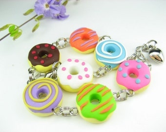 Fun Donut Bracelet - Food Jewelry, food bracelet, donut jewelry, doughnut, gift for her, food gift, cute bracelet, funny gift, polymer clay