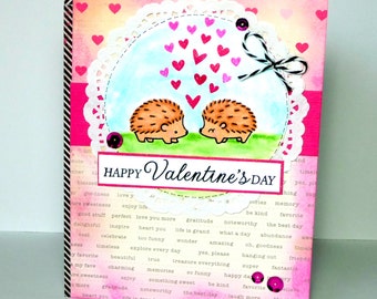 Happy Valentines Day Hedgehogs Greeting Card - Handmade Paper Card for Him or Her