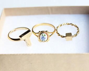 Rings Set of 3, You Choose, Ring Set, Gold Ring, Vintage Ring, Small Gold Ring, Gold Plated Ring, Set of Rings, Stacking Rings, Stacked Ring