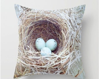 Bird Nest Throw Pillow - Photography Pillow - Home Decor - Wren Nest Pillow