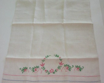 Vintage Embroidered Linen Tea Towel Hand Towel
