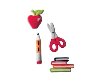 15 School Assortment Molded Sugar - Pencil Scissors Apple Teacher First Last Day - Cake / Cupcake Topper Decorations