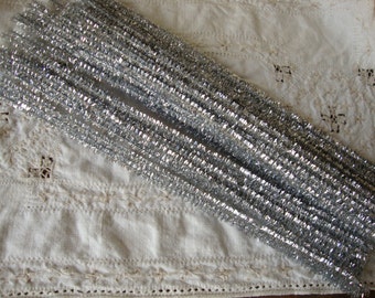 Silver Tinsel Stems trims wired 25 pieces 6mm 12in Craft supplies for Christmas pipe cleaners bling supplies sparkeley trim Kids Crafts