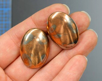 Copper earring components. So cool. 1 1/8" x 7/8". No backs. Sold by the pair. Vintage copper over steel. Beadwork, Jewelry making, supply.