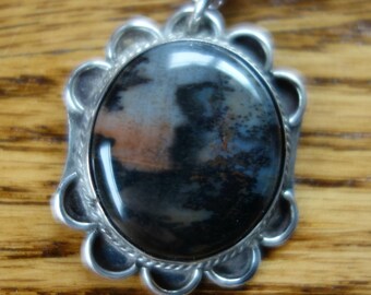 Vintage Petrified Wood Sterling Pendant Necklace