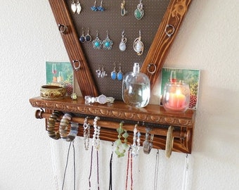 BIG SALE 20% OFF Beautiful Chestnut Stained Jewelry Organizer, Wall Jewelry Organizer, Necklace Organizer