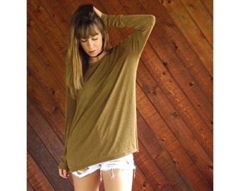 Slouchy Slinky l/s Tee Shirt in Golden Brown - Vintage 90s - OS