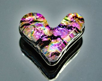 Dichroic Cabochon, Heart Cabochon, Jewelry Cabochon, Fused Glass Heart Cab, Mosaic Tile, Mosaic Heart Tile, Glass Heart, Small Heart Tile