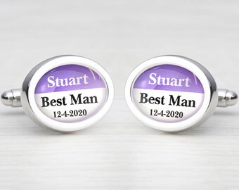 Personalised Wedding Cufflinks - Purple Haze Oval