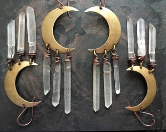 Moon Earrings / Healing Crystal / Dangle Earrings / Crescent Moon/ Daniellerosebean / Boho / Gypsy / Raw Crystal Earrings / witch jewelry