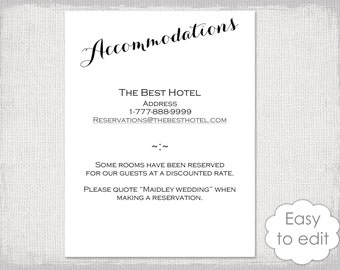 Rustic Reception Invitation Template Download Diy Printable Hotel Accommodations For Wedding Guests Template