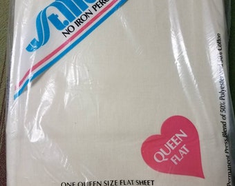 Vintage St Mary's Queen Beige Flat Sheet NIP