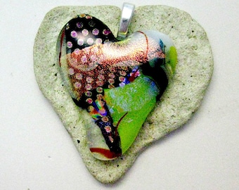 Fused Dichroic Glass Pendant - Heart Pendant