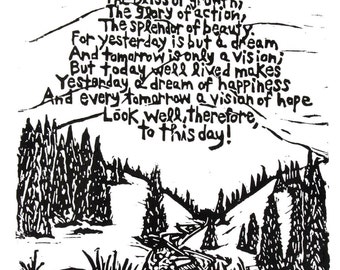 look to this day - linoleum block print - 11" x 14" wall art