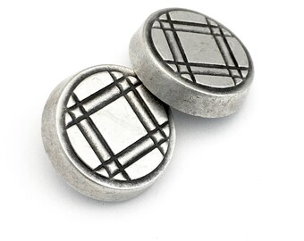 2 shank metal buttons,plaid pattern , antique silver ,28 x 6mm # BU 003
