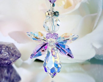 Purple Angel Rear View Mirror Charm, Swarovski Crystal Guardian Angel Car Accessories, Angel Suncatcher for Car