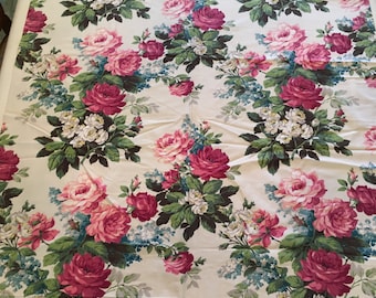 Vintage Fabric Pink Roses cutter as/is drape panel Pretty 40's era!