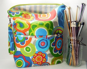 Extra Large Knitting bag, bright floral zipper pouch, project bag, gift for knitter, XL knitting bag, floral project bag, knitters gift