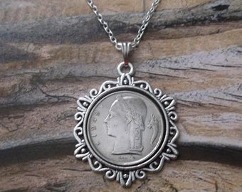France Coin Necklace in Pendant Tray-France 5 FR France Coin Pendant