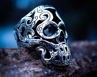 Maori Skull Ring - (Sterling Silver 925, Made in Italy )