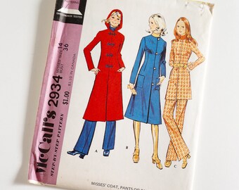 HTF Vintage 1970s Womens Size 14 Coat, Pants or Pantsuit McCalls Sewing Pattern 2934 FACTORY Folds / b36 w27
