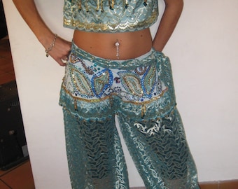 Outfit for belly dance veil turqoise