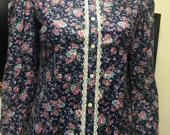 Vintage Gunne Sax Floral Prairie Dress - Gunne Sax Velvet Floral Lace Dress - Gunne Sax High Neck Dress