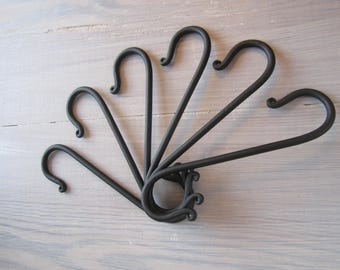 Set of 6 Wrought Iron Hooks- S Hooks, Pot Rack Hooks, rustic pot rack, Pipe Storage Bar, Porch Plant Hangers
