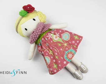 SALE holiday stuffed doll Mini Pals soft rag doll keepsake gift OOAK ready to ship holiday christmas pink